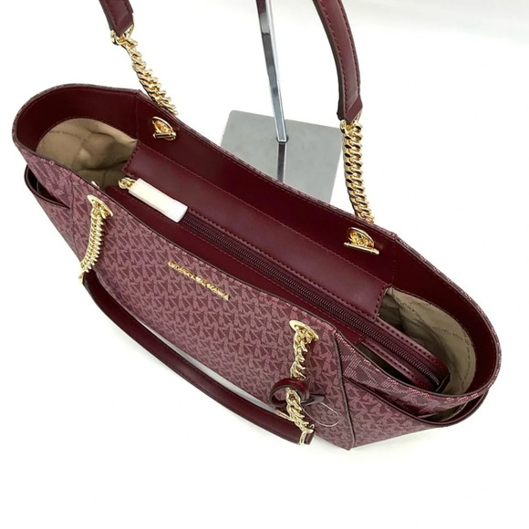 Michael Kors Large Jet Set Travel Chain Shoulder Bag Ruby Red - Picture 7 of 10